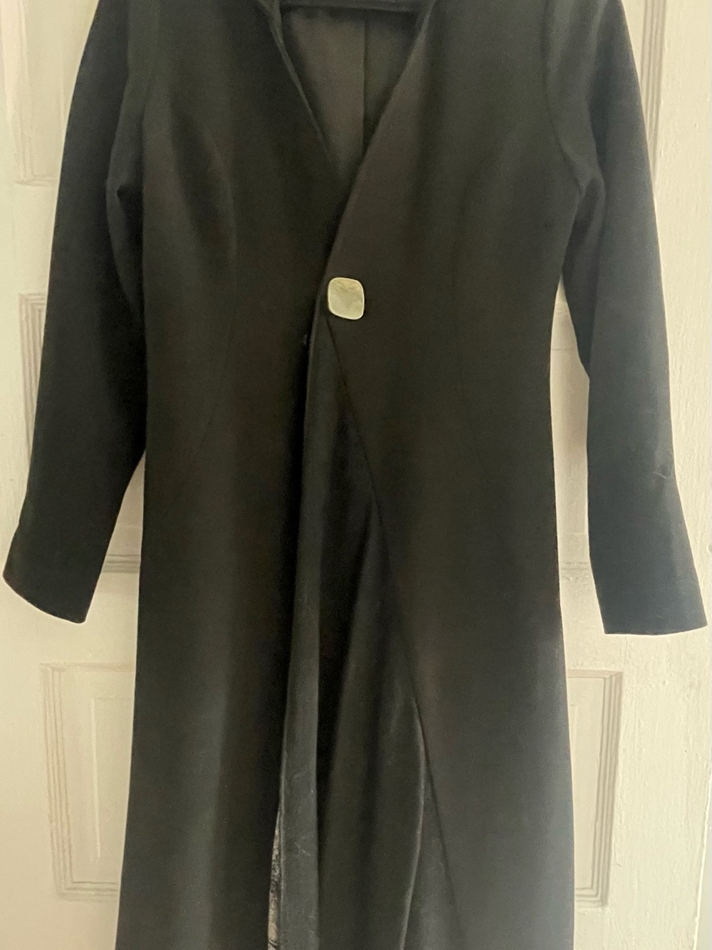 Women's Black Wool Trench Coat with Decorative Paisley Lining